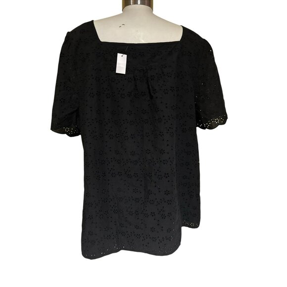 New Talbots Shirt Women 3X Black Eyelet Babydoll Boho Ruffle Scallop Travel - Picture 8 of 10